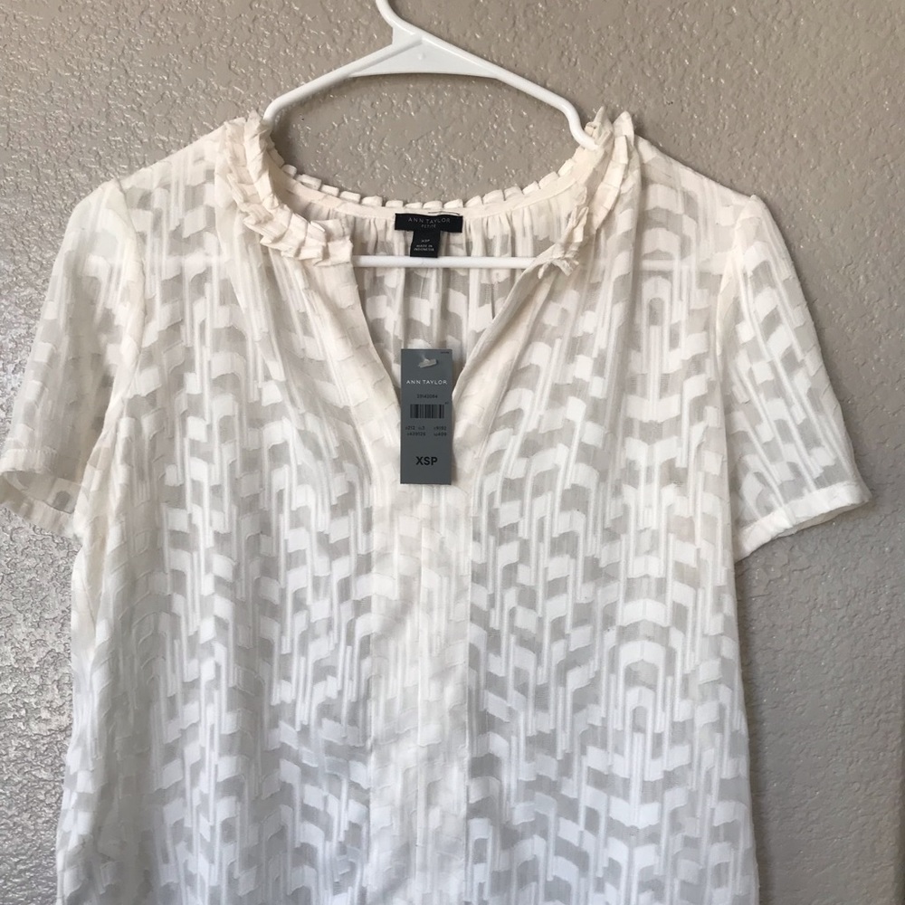 Ann Taylor textured, pleated short sleeved business shirt